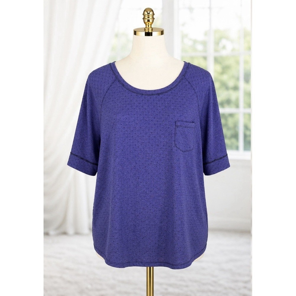 Cuddl Duds Size M Pocket T Shirt Pajama Top Purple Dot Soft Knit Short Sleeve
